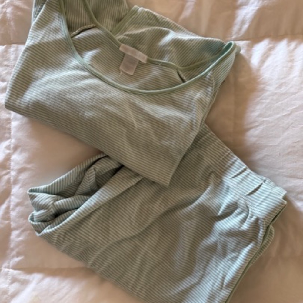 Lake Pajamas Pima Short-Long Set, Size Small, Parisian Green Pin Stripe, GUC
